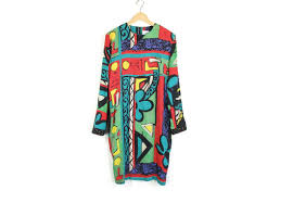 Vintage Abstract Dress Colorful 90s Dress Floral Graphic Print Dress Picasso Cubist Pop Art Dre Graphic Print Dress Abstract Dress Dress Shirts For Women