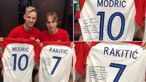 Nike luka modric #10 croatia hrvatska national team 2018 fifa world cup black and blue away jersey with patches and semifinal match detal includes: Luka Modric And Ivan Rakitic Swapped Shirts After World Cup Final Left Touching Messages Sportbible