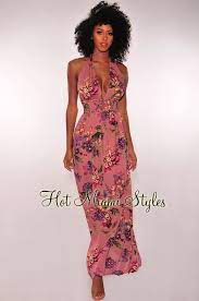 Dusty Rose Floral Print Halter Maxi Dress Maxi Dress Halter Maxi Dresses Dusty Rose Dress
