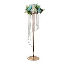 Etched metal vases can work as stylish accent pieces in your modern home, or filled with flowers for a more traditional feel. Lanlong Tall Metal Flower Vase With Luxurious Crystals Road Lead Flower Stand Wedding Party Flowers Centerpieces For Table Home Decor Restaurant Hotel Decoration Gold 27 5 Buy Online In Bahamas At Bahamas Desertcart Com Productid 118225962