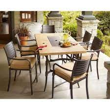 Hampton Bay Madison 7 Piece Patio High Dining Set With Textured Golden Wheat Cushions Discontinued 13h 001 7gh The Home Depot Clearance Patio Furniture Patio Furniture Hampton Bay Patio Furniture
