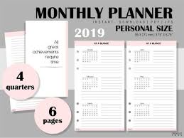 2019 Monthly Planner Year At A Glance 4 Quarters Personal Size Inserts Filofax Kikki K Minimalist Planner Pages No Planner Pages Yearly Planner Monthly Planner