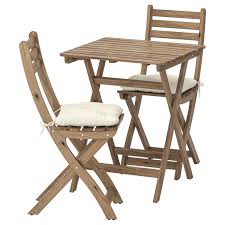 Askholmen Table 2 Chairs Outdoor Gray Brown Stained Kuddarna Beige Ikea Outdoor Folding Chairs Outdoor Dining Furniture Outdoor Dining Set