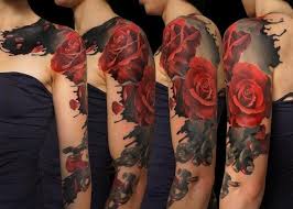 Red Roses On Black Blur Tattoo Tattoo Sleeve Designs Sleeve Tattoos For Women Realistic Flower Tattoo
