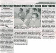 For any information or claim on this article, see directly with the newspaper. Honouring 16 Days Of Activism Against Gender Based Violence Swazi Observer Gender Links