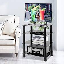 Furniture white corner electric fireplace media center. 4 Tier Media Component Stand Audio Cabinet With Glass Shelf Tv Riser Home Garden Furniture Entertainment Centers Tv Stands