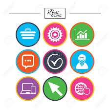 Internet Seo Icons Tick Online Shopping And Chart Signs Anonymous