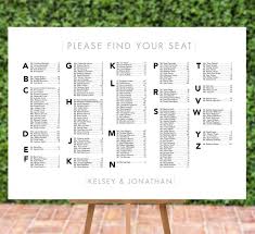 Modern Wedding Seating Chart Printable Digital File Alphabetical Any Size Pdf