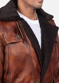 Hunter Distressed Brown Fur Leather Coat Leather Coat Mens Leather Coats Leather