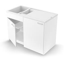 Caisson blanc, portes aluminium, 1 meuble cuisinette en métal thermolaqué. Carea Sanitaire Concept Meuble Evier Giga 120 Melamine Carea Sanitaire