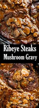 Ribeye steak with cream mushroom sous #ribeye #ribeyesteak #ribeyesteaks #cream #mushrooms #. Ribeye Steaks With Mushroom Gravy Crockpot Ribeye Steak Recipes Ribeye Steak Ribeye Steak Recipes