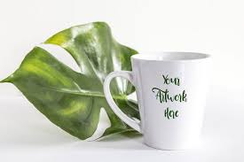 Download Latte Mug Mockup With Monstera Leaf PSD Mockup Templates