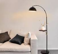 VPABES Industrial Floor Lamp with Wood Table, Modern Black ...