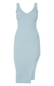Baby blue lounge shorts and top set. Baby Blue V Neck Side Split Knitted Midi Dress Prettylittlething Il