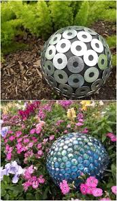 Washer Covered Diy Garden Gazing Ball Garden Crafts Diy Diy Garden Projects Garden Globes
