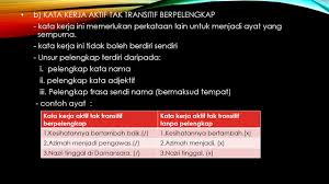 Kata kerja transitif aktif • ayat aktif ialah yang menekankan atau mengutamakan si pelaku/pembuat sebagai subjek dan ayatnya mengandungi kata kerja yang berawalan men 4. Kata Kerja Aktif Transitif Dan Kata Kerja Aktif Tak Transitif Tahun 5 Youtube