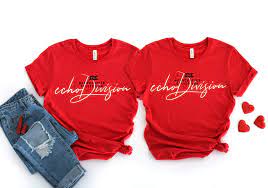 Download Free Couple Shirt Mockup Bella Canvas 3001 Shirt Red Outfit Flat Echodivision
