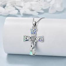 DAYLINLOVE Collar de cardo escocés de plata de ley 925 con cruz, cristal,  estrella de David, cardo escocés, joyería judía, regalo para mujeres y ...