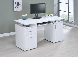 Rectangular white 1 drawer computer desk with keyboard tray finished in white melamine, this spacious finished in white melamine, this spacious desk is a handsome addition to any room. Computer Desk With 2 Drawers Cabinet