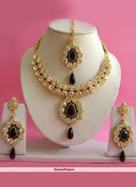 Black And Gold Jewelry Buy Stone Work Multi Colour Necklace Set Online Black Gold Jewelry Indian Bridal Jewelry Sets Studded Necklace