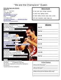 Queen we are the champions lyrics. We Are The Champions Lyric Lesson Queen By Tiffany Pemberton Tpt