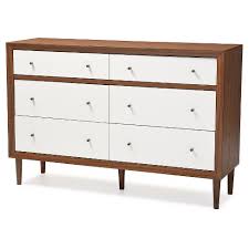 Harlow Mid Century Modern Scandinavian Style Wood 6 Drawer Storage Dresser White Walnut Baxton Studio Target 🪑selling, renting & buying 🇩🇰 danish furniture & lighting 🚚 delivery (almost) anywhere bydesignmodern.com.