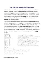 Conversation Lesson On Global Warming And Environmental Problems Environmental Problem Reading Comprehension Worksheets Global Warming