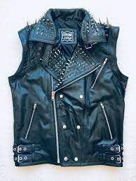 Vest Jacket Handmade Men Black Punk Silver Long Spiked Studded Etsy In 2021 Studded Leather Jacket Studded Leather Vest Studded Leather