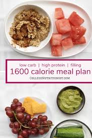 1600 Calorie Low Carb High Protein Meal Plan With Grapes The College Nutritionist Loose Weight Meal Plan Protein Meal Plan 1600 Calorie Meal Plan