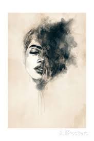 Black And White Art Prints Uk Beautiful Woman Face Watercolor Illustration Posters By Anna Ismagilova Allposters Co Uk Poster Art Beautiful Art Print Black And White Painting