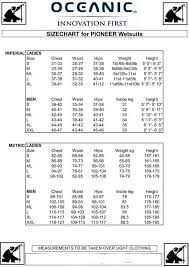 41 Genuine Oceanic Size Chart