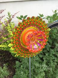 Whimsical Hand Painted Glass Plate Flower By Second Glass Repurposed Glass Garden Art Colorful Yard Art Glass Plate Flowers Glass Garden Art Flower Plates