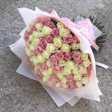 What do white flowers symbolize? 101 Pink And White Roses Bouquet Buy Online From 300 00 Flower Delivery Cyprus