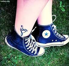 Anchor with name initials bracelet tattoo on ankle. 33 Cute Music Notes Tattoos On Ankle