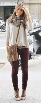 56 Lovely Winter Outfits Ideas To Stand Out From The Crowd Glitterous Net Burgundy Jeans Outfit Winter Outfits Women Fashion