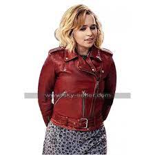 Pin On Emilia Clarke Kate Red Leather Jacket