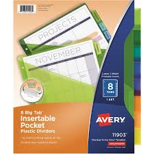 Check spelling or type a new query. Avery Avery Big Tab Insertable Plastic Dividers W Pockets 8 Tab Multicolor 8 8 Tab S Set 9 3 Divider Width X 11 13 Divider Length 3 Hole Punched Translucent Plastic Multicolor Divider