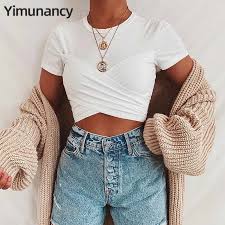 Entdecke bei urban outfitters crop tops von calvin klein, cheap monday und anderen marken. Yimunancy Kurzarm Crop Top Frauen 2020 Weiss Wrap Top Damen Oansatz Sommer Fliege Casual T Shirt T Shirts Aliexpress