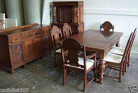 Beautiful Vintage 1930s Jacobean Style Dining Room Set Antique Dining Room Furniture Oak Dini In 2021 Oak Dining Sets Antique Dining Room Furniture Oak Dining Room Set
