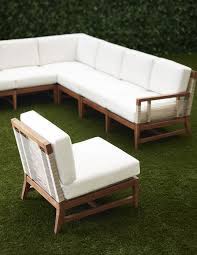 Palecek Amalfi Outdoor Sectional Teak Wood Frame And Legs In A Natural Golden Brown Finish With Hand Lounge Chair Outdoor Outdoor Side Chairs Outdoor Furniture