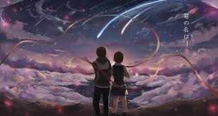 Kimi No Na Wa Scenic Clouds Stars Miyamizu X Tachibana Back View Bonds Kimi No Na Wa Kimi No Na Wa Wallpaper Your Name Anime