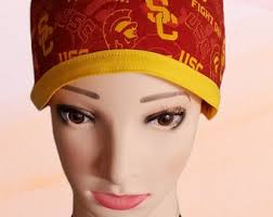 USC Trojans Scrub Surgical Cap, Medical Hat, Chemo Hat, Nurse Doctor Hat;  pixie, ponytail, bouffant, sweatband, mens ladies, sweatband