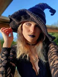 Crochet Black Twisted Witch Hat