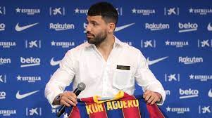 New signing sergio kun aguero during his first press conference in barcelona, spain. Vvc4y54s7bj0mm