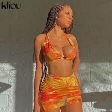 Two Piece Set Sexy Halter Cleavage Crop Top Mini Skirt Lucky Chicc Boutique