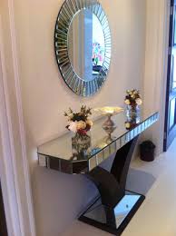 Our Best Selling Quartz Console And Mirror Set Look Stunning In Ms Hussain S Hallway Get Yours Here Ht Corner Decor Hall Console Table Mirrored Console Table