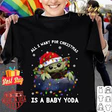 All I Want For Christmas Lights Is A Baby Yoda Santa Hat Shirt Hoodie Sweater Longsleeve T Shirt