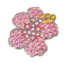 Pink Hibiscus Ball Marker Accented By Genuine Swarovski Crystals With Magnetic Hat Clip Ball Markers Hat Clips Pink Hibiscus