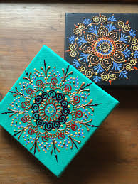 Mandalas Acrylic On Canvasback By Henna On Hudson Mandala Art Miniature Painting Puff Paint
