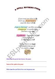 Harry Potter Spells Rhyming Poem Esl Worksheet By Vuksan